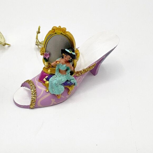 Disney Bradford Once Upon A Slipper Ornaments Set Cinderella & Jasmine Shoe - Picture 4 of 14